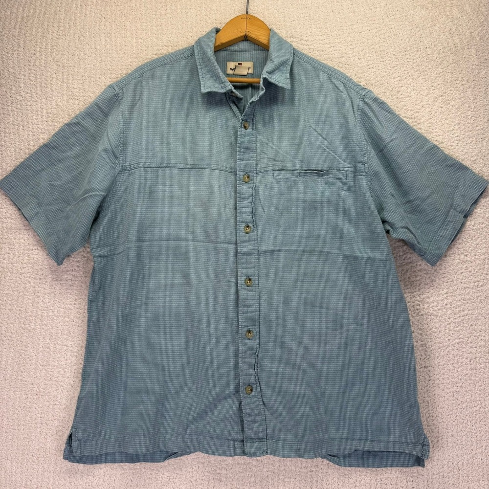 Woolrich Mens Button Up Shirt Short Sleeve Blue Casual Size‎ L
